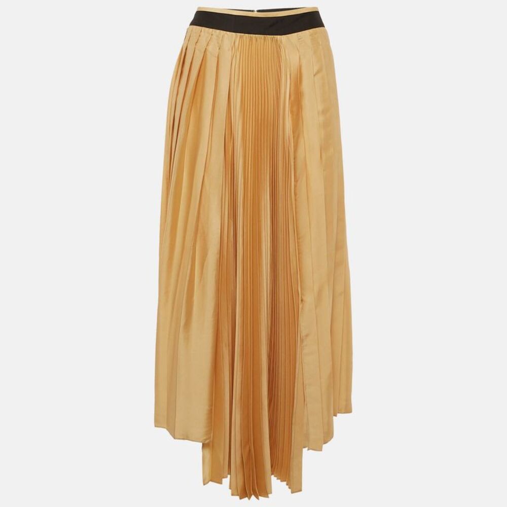Victoria Victoria Beckham Black/beige Satin Asymmetrical Pleated Skirt S